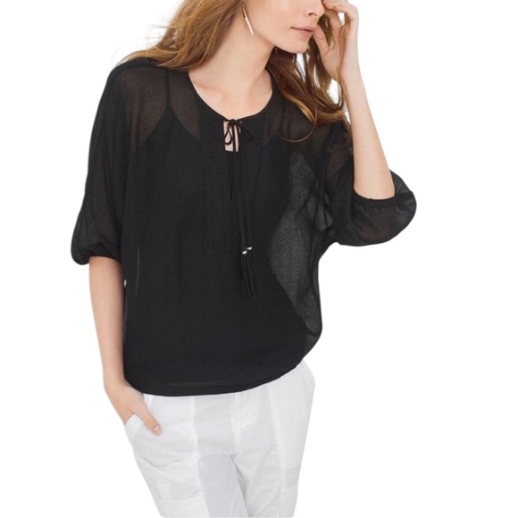 White House Black Market Kimono Blouse Top Women’s Size XS Black Sheer NEW - Picture 1 of 10